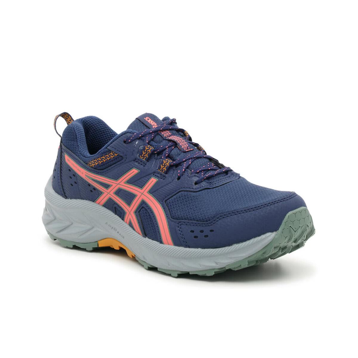 Womens Asics Gel Venture 9 Navy Coral Mesh Running Shoes - Blue