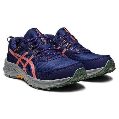 Asics Women`s Lightweight Breathable Trail Running Sneakers Medium Wide Navy Orange