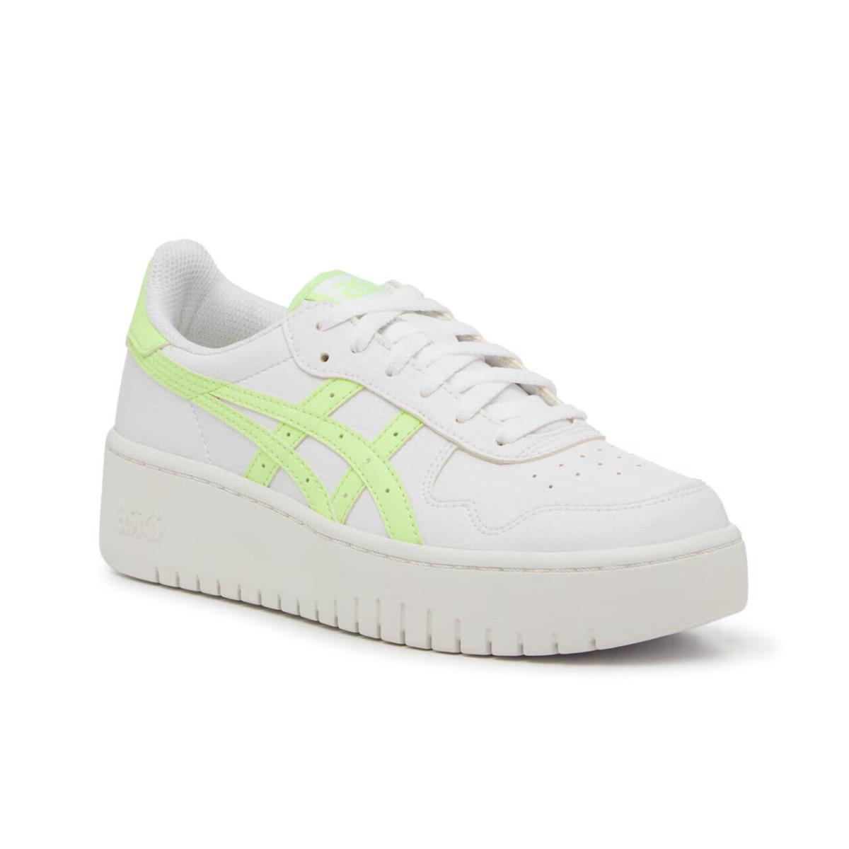 Womens Asics Japan S PF Platform White Illuminate Green Leather Shoes