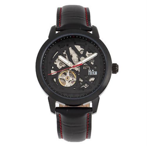 Reign Rudolf Automatic Skeleton Leather-band Watch - Black/red