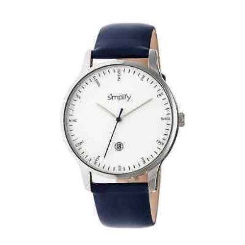 Simplify The 4300 White Dial Navy Leather Watch SIM4304