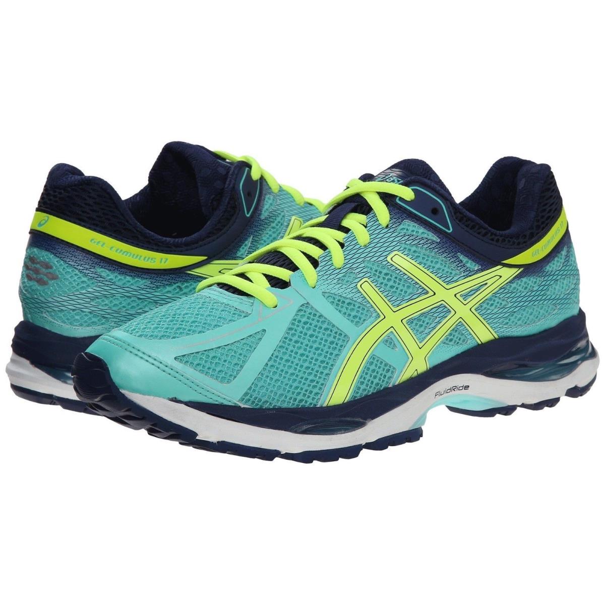 Asics Women Gel-cumulus 17 Sz 5.5 2A 5.5AA Running Shoe Mint/yellow/navy T5E6N - Blue