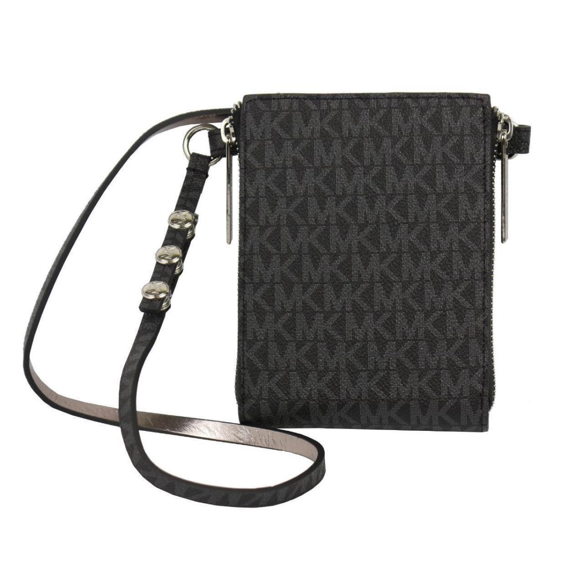 Michael Kors Women`s MK Logo Pvc Leather Black Purse Crossbody Bag 552500