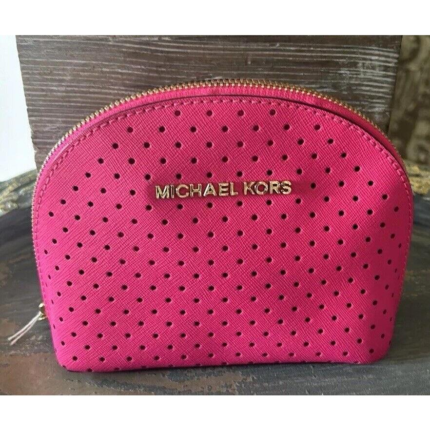 Michael Kors Pink Dome Zip Cosmetic Pouch Travel Clutch