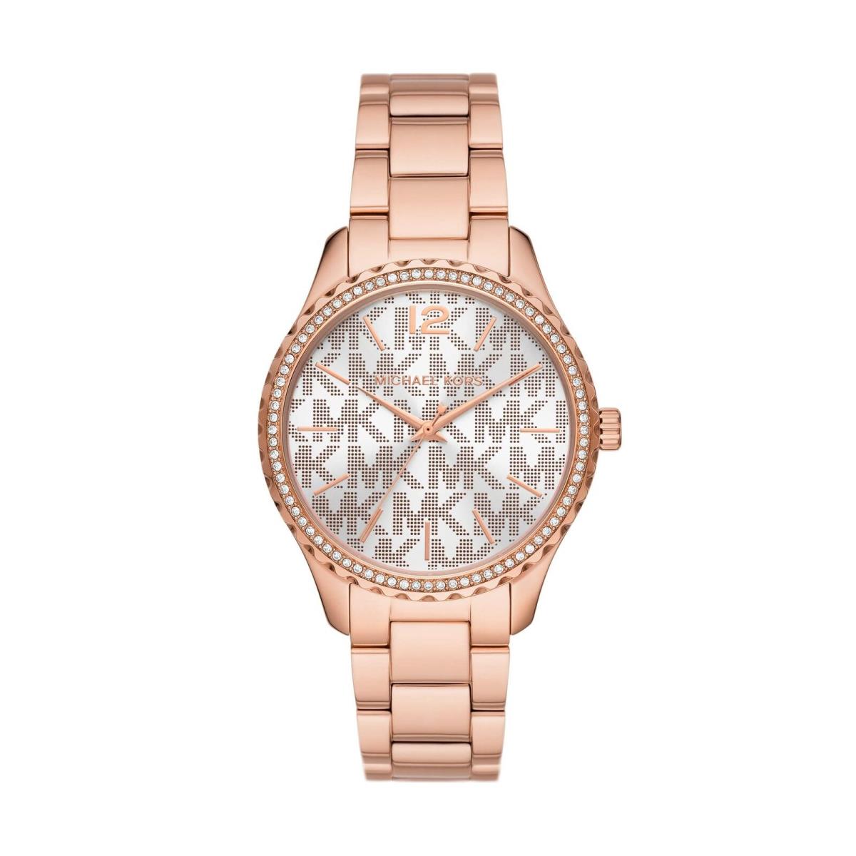 Michael Kors Layton Three-hand Rose Gold-tone Steel Women`s Watch MK7297