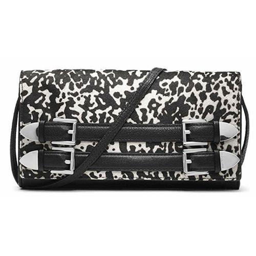 Michael Kors Robin White Black Print Haircalf Leather Clutch Crossbody Bag