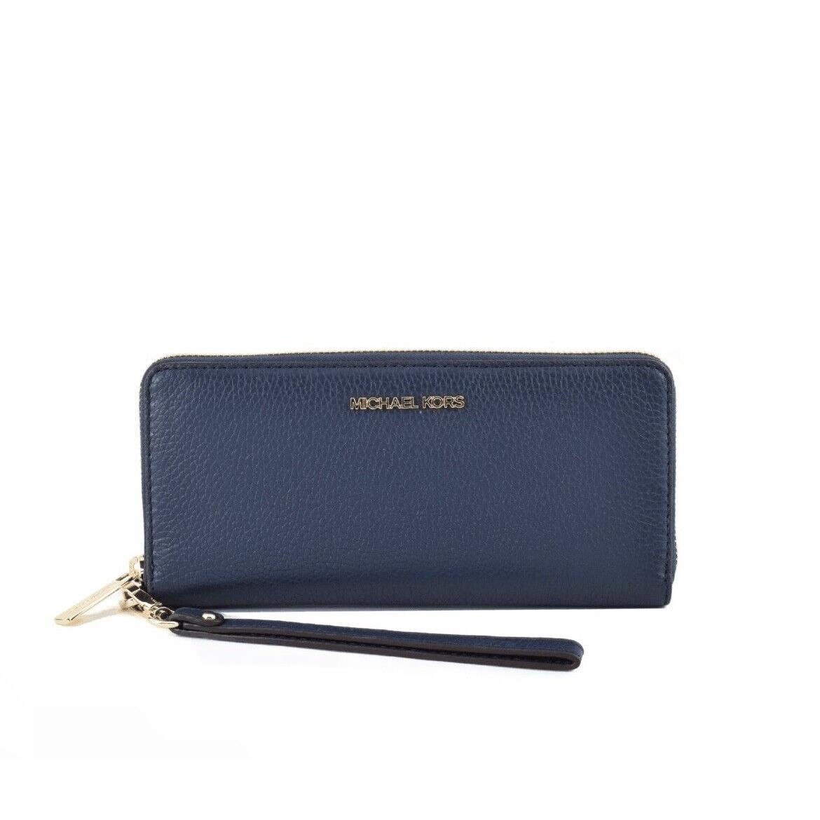 Michael Kors Jet Set Travel Large Navy Pebbled Leather Continental Wrist Wallet