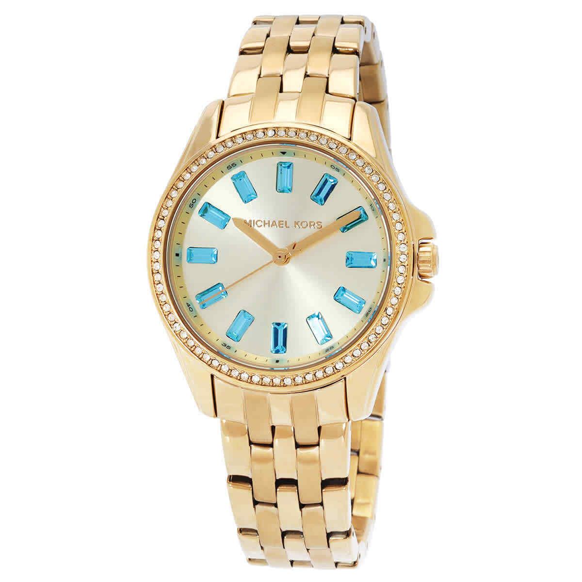 Michael Kors Mini Pilot Pave Quartz Gold Dial Ladies Watch MK7366 - Dial: Gold-tone, Band: Gold-tone, Bezel: Gold-tone