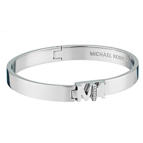 Michael Kors MKJX7698040 Silver Tone Pave Crystal MK Logo Hinge Bangle