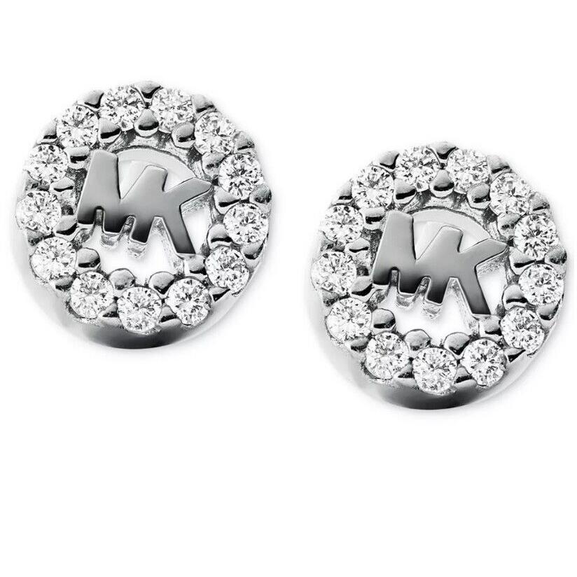 Michael Kors Sterling Silver MK Logo Halo Earrings 1/4 Mini Studs