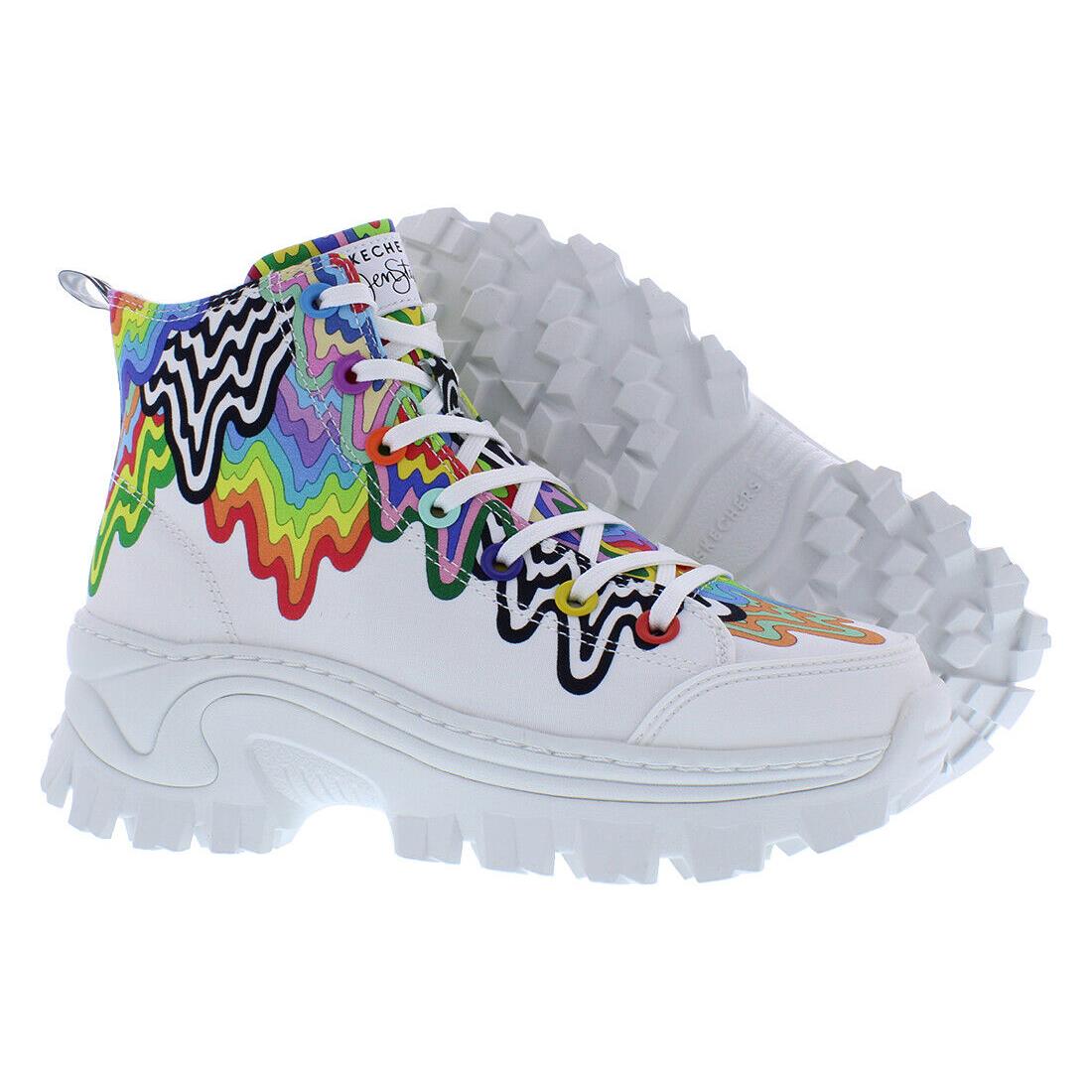 Skechers Hi Ryze Drippy Boots Womens Shoes - White/Multi-Colored, Main: White