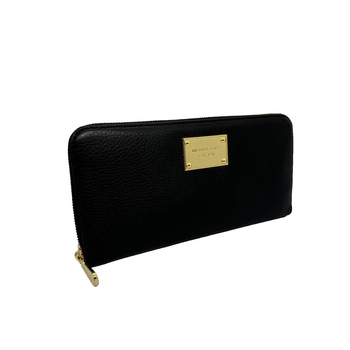 Michael Kors Jet Set Zip Around Continental Leather Women`s Large Wallet -black