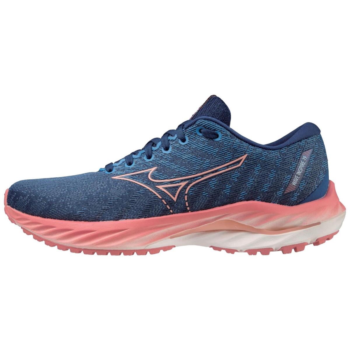 Mizuno Women`s Wave Inspire 19 Running Shoe Blue Quartz/peach Bud 6