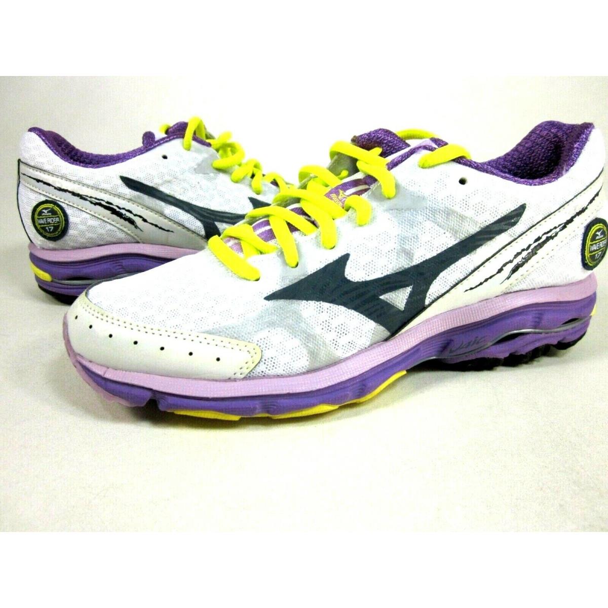 Mizuno Women`s Wave Rider 17 Running Shoe White/black/purple US Size 6 2A