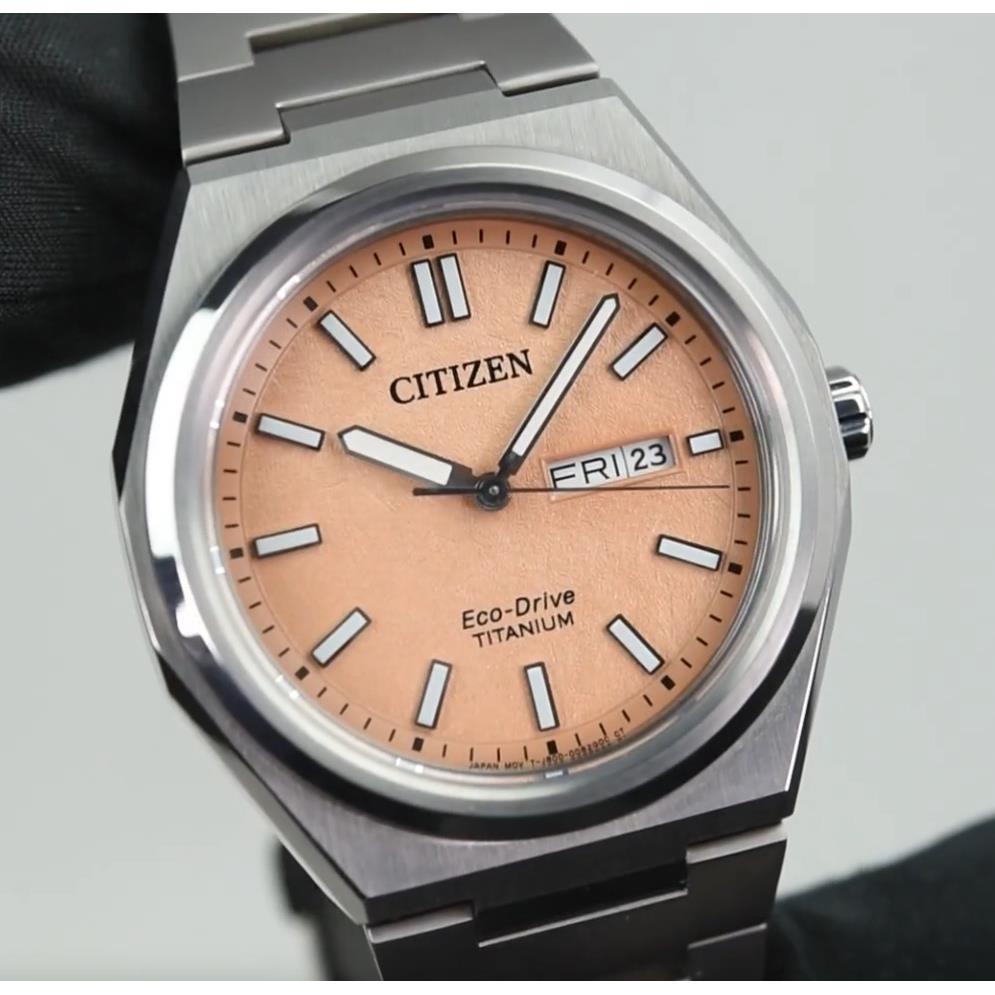 Citizen Super Titanium Sapphire AW0130-85Z Orange Dial Eco-drive Men`s Watch