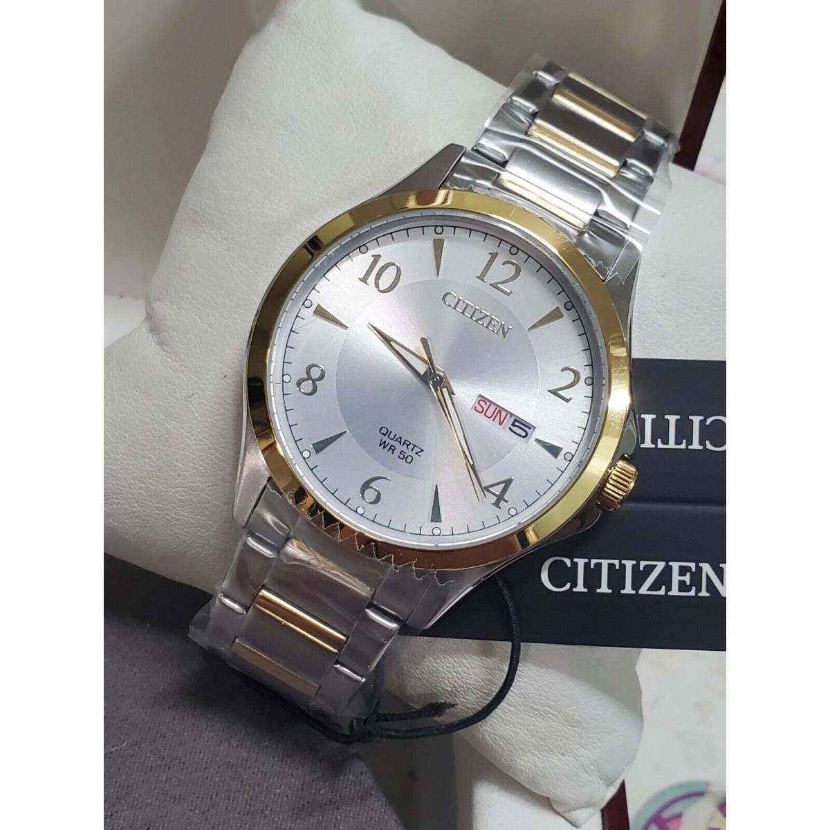 Citizen Men`s Quartz Day Date Arabic Numerals Silver Gold Watch 41mm BF2005-54A