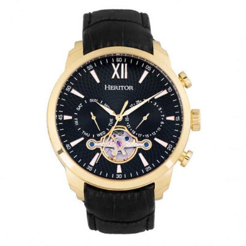 Heritor Arthur Automatic Gold and Black Semi Skeleton Dial Men`s Watch HR7905