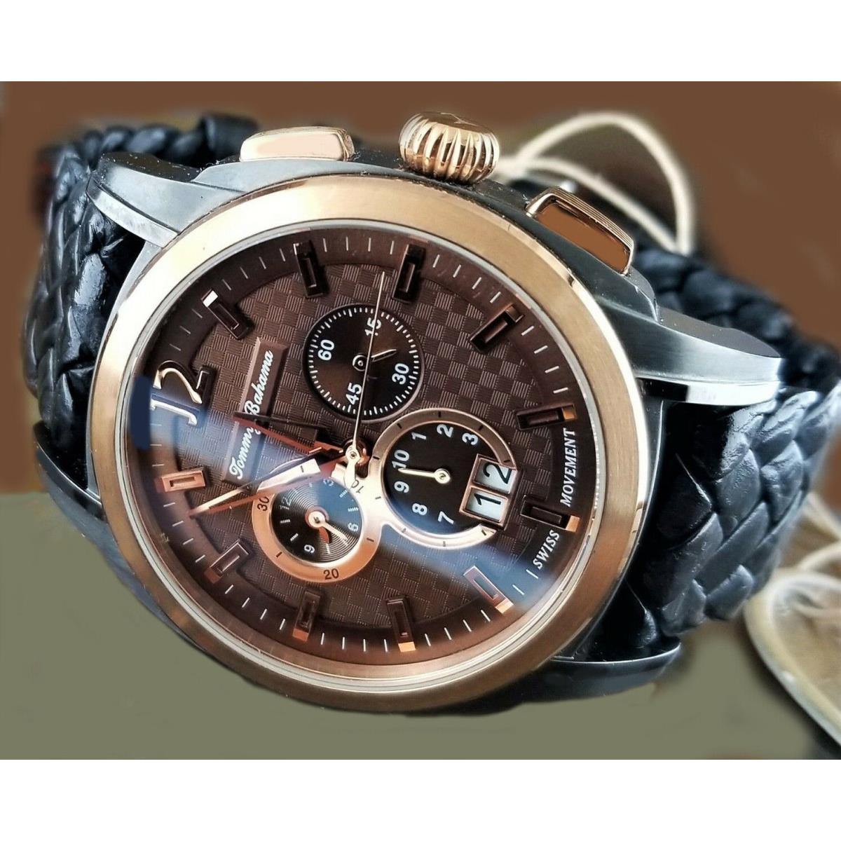 Tommy Bahama Brown Dial Black Leather Strap Chronograph Men`s Watch TB1278