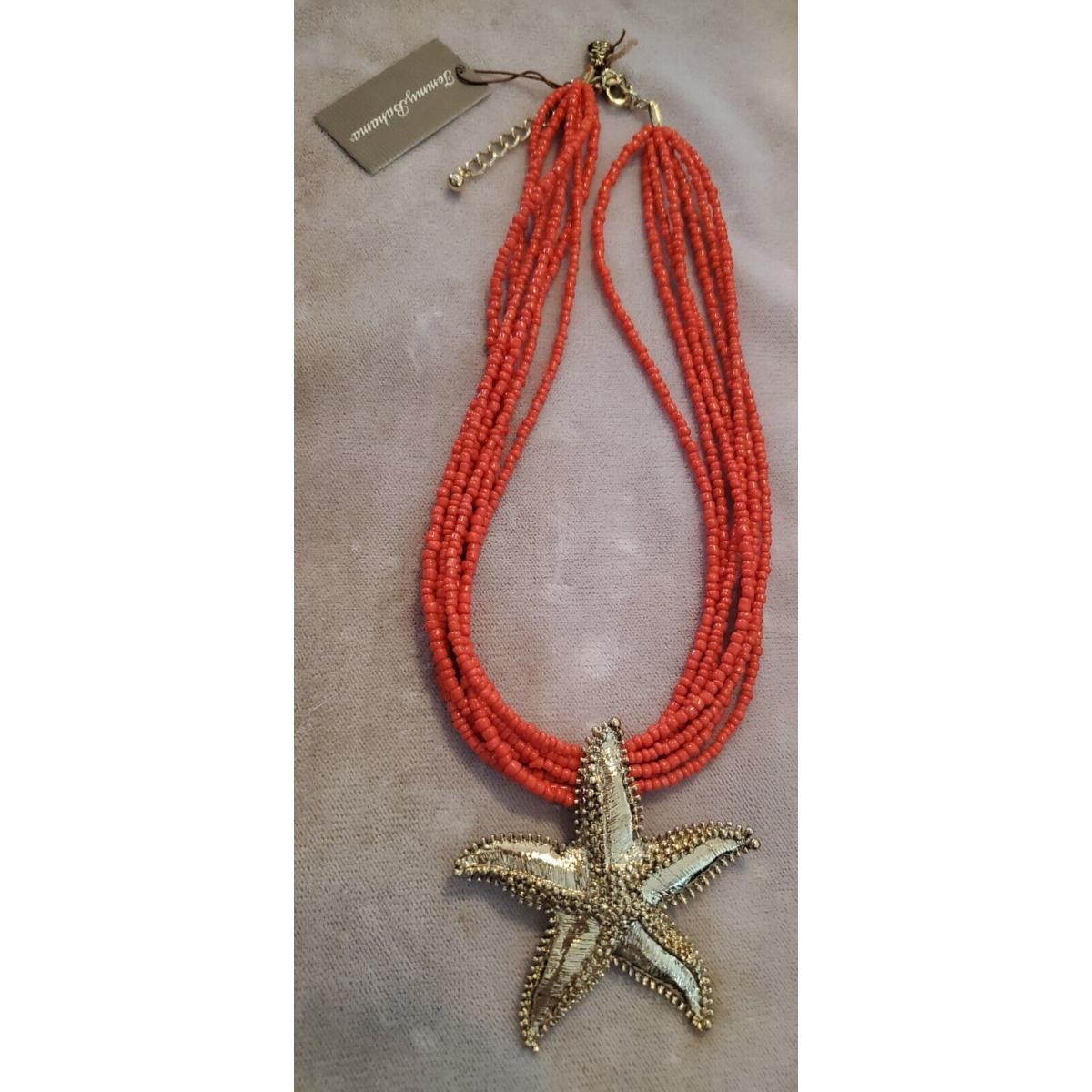 Tommy Bahama Women`s Red Bead Star Fish Necklace Vintage 16 to 18 1/2