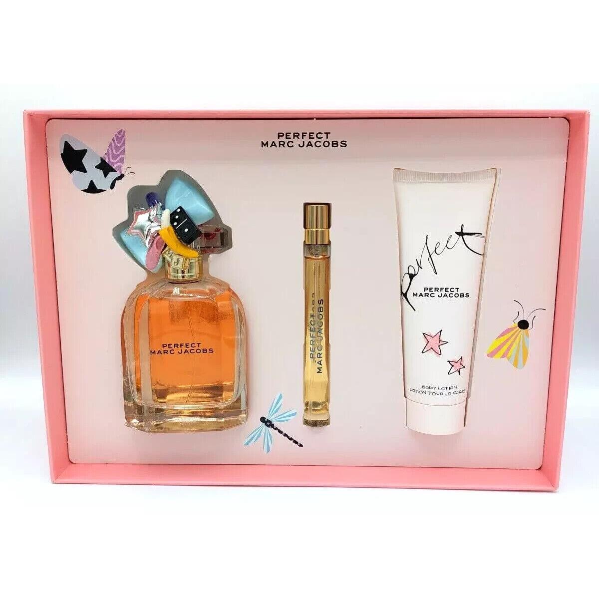 Perfect Marc Jacobs 3piece Edp Spray 3.3oz 0.33oz + Body Lotion 2.5oz For Women