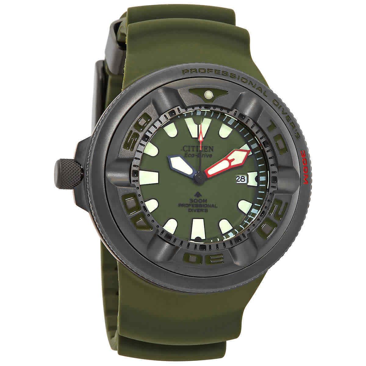 Citizen Promaster Marine Eco-drive Green Dial Men`s Watch BJ8057-17X - Dial: Green, Band: Green, Bezel: Gray, Green