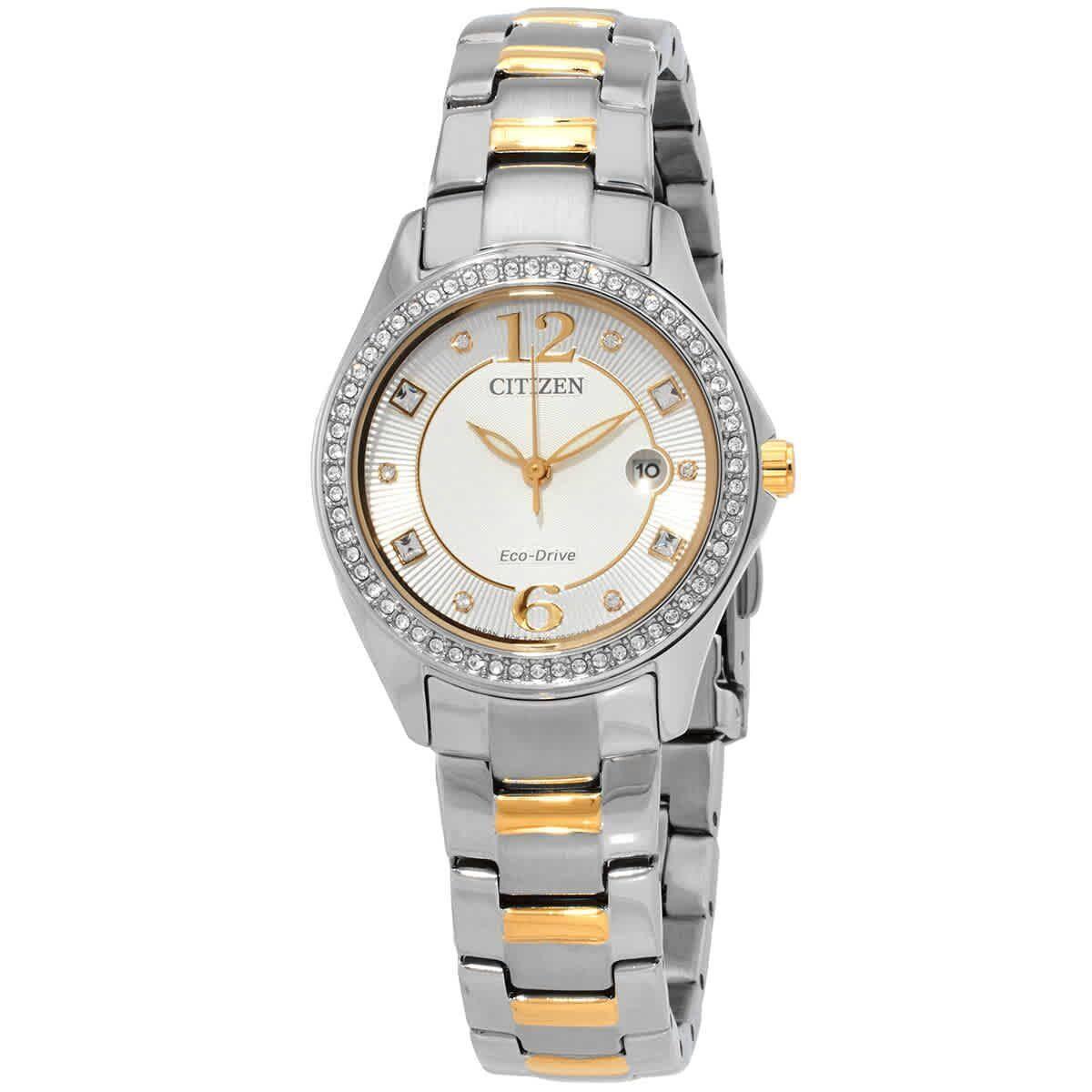 Citizen Crystal Eco-drive Silver Dial Two-tone Ladies Watch FE1146-71A