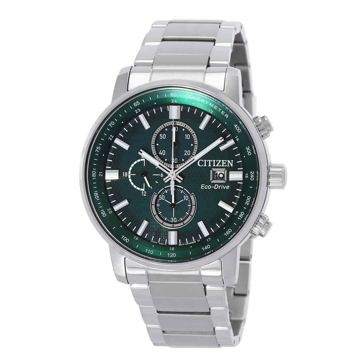 Citizen Chronograph Quartz Green Dial Men`s Watch CA0840-87X