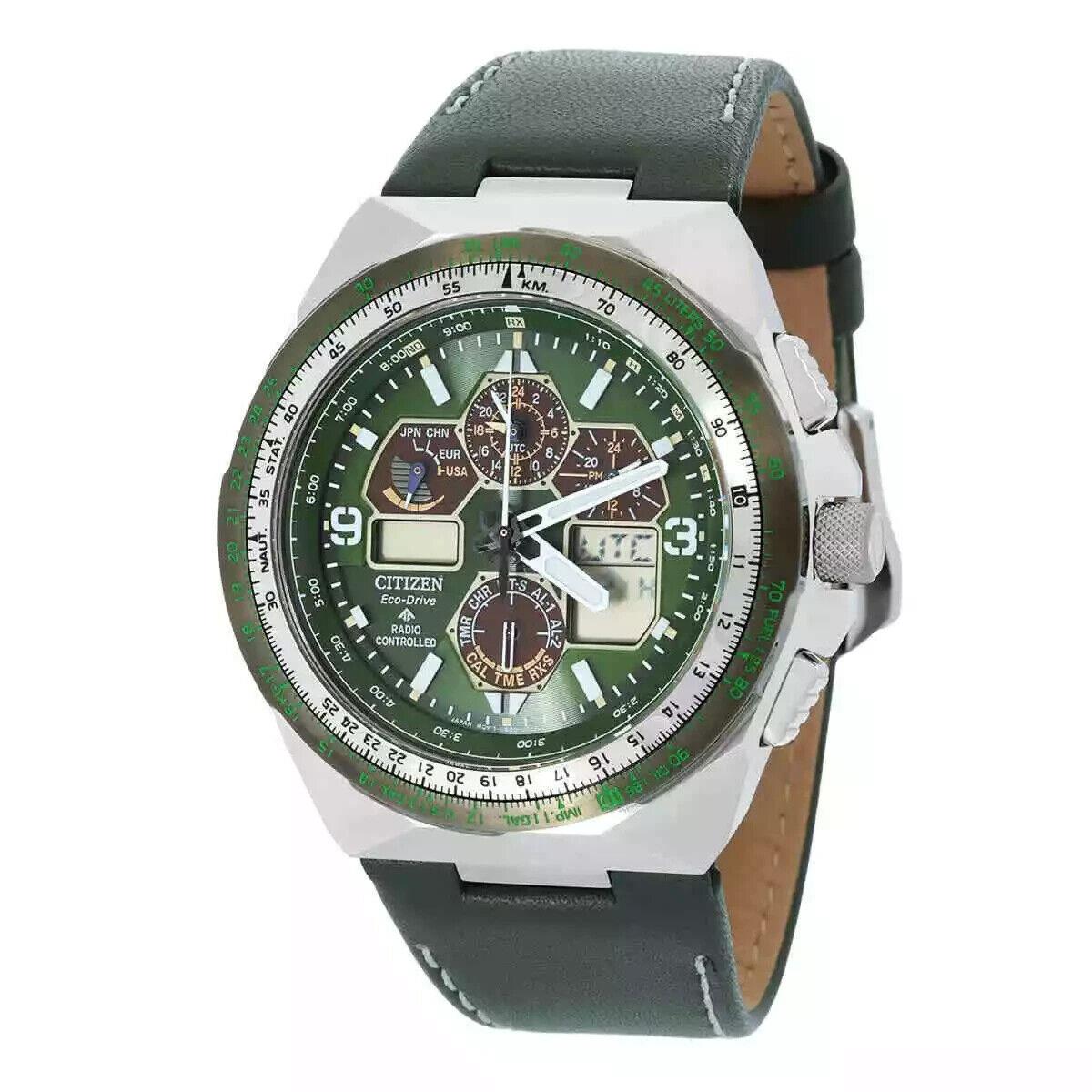 Citizen Promaster Skyhawk A-t Chronograph Green Dial Men`s Watch JY8147-01X - Dial: Green, Band: Green, Bezel: Silver-tone