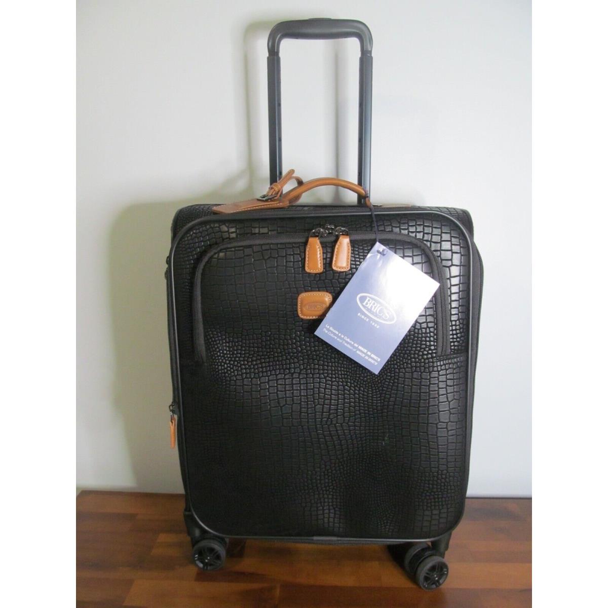 Brics Luggage Milano Italy- Black Unisex Croc Leather Carry-on Tsa Locking-nwt