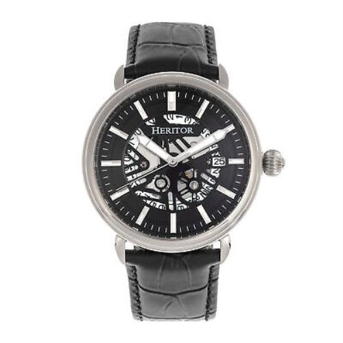 Heritor Mattias Automatic Black Leather Men`s Watch with Date Indicator HR8402