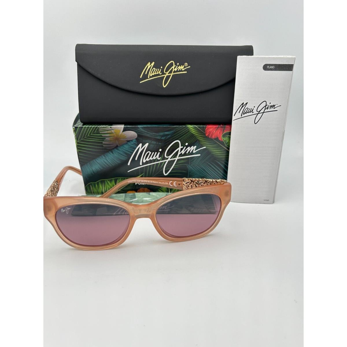 Maui Jim Polarized Sunglasses MJ747 09A Monstera Leaf 24K Gold Guava Pink Rose