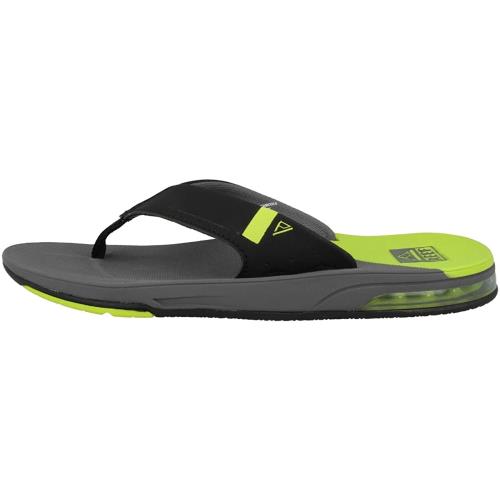 Reef Mens Sandals Fanning Low Bottle Opener Flip Flops with Arch Support - Grey/Lime