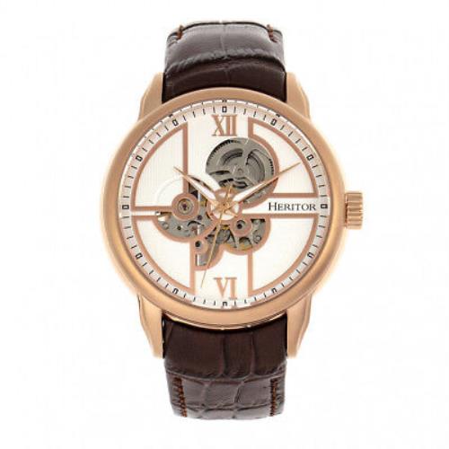 Heritor Automatic Sanford Semi-skeleton Dial Brown Leather Men`s Watch HR8304