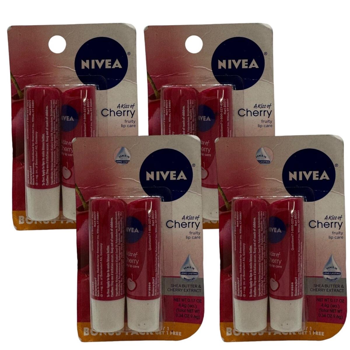 Lot of 8 Nivea A Kiss of Cherry Tinted Lip Care 0.17 oz Shea Cherry Extract Rare