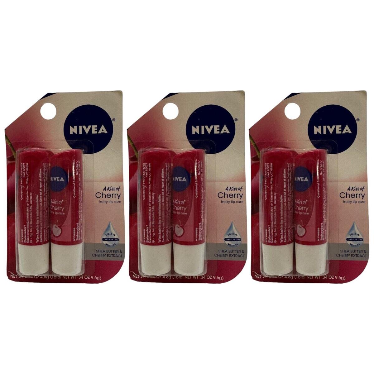 Lot of 6 Nivea A Kiss of Cherry Tinted Lip Care 0.17 oz Shea Cherry Extract Rare