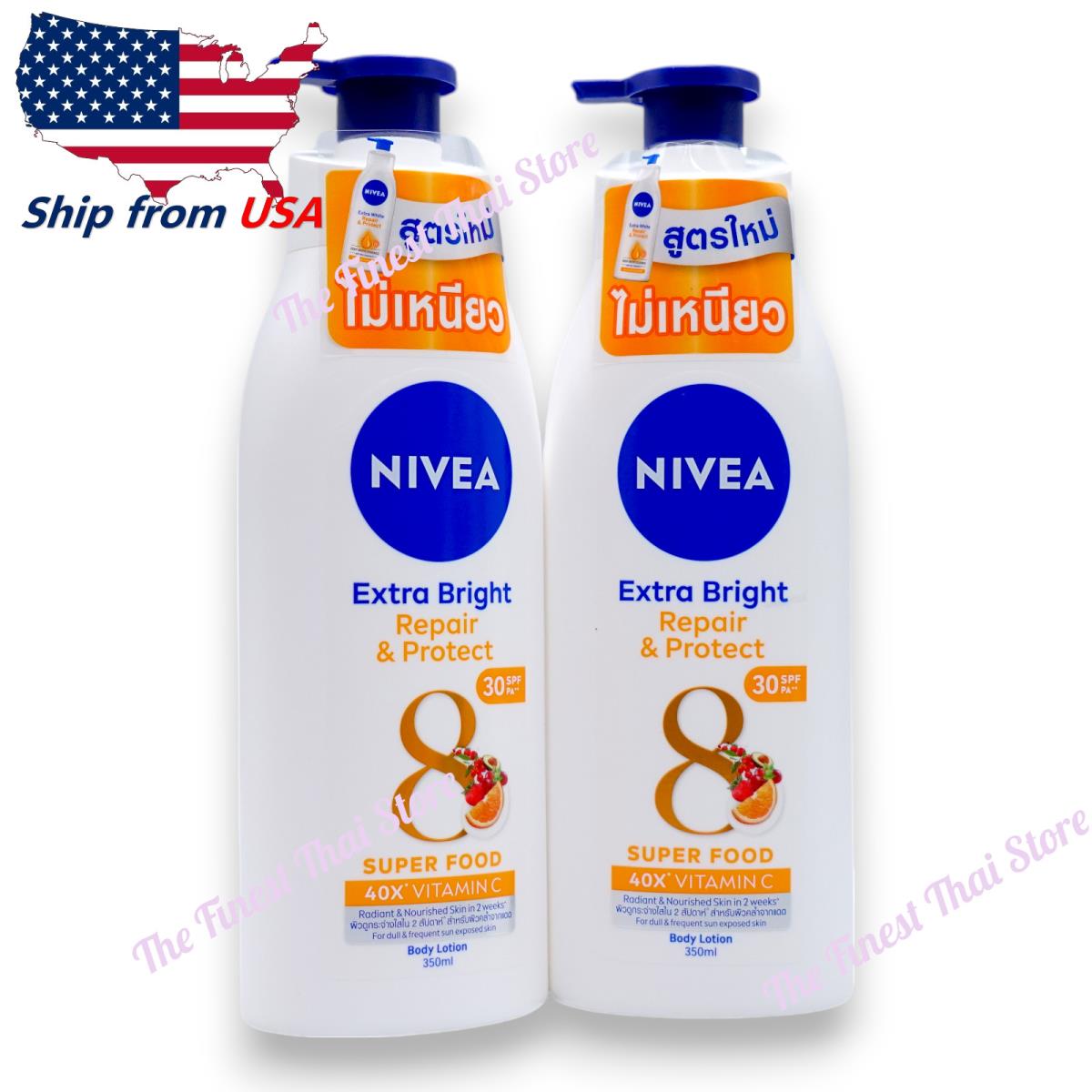 Nivea Extra Bright Repair Protect 8 Super Food Body Lotion SPF30 350ml x 2