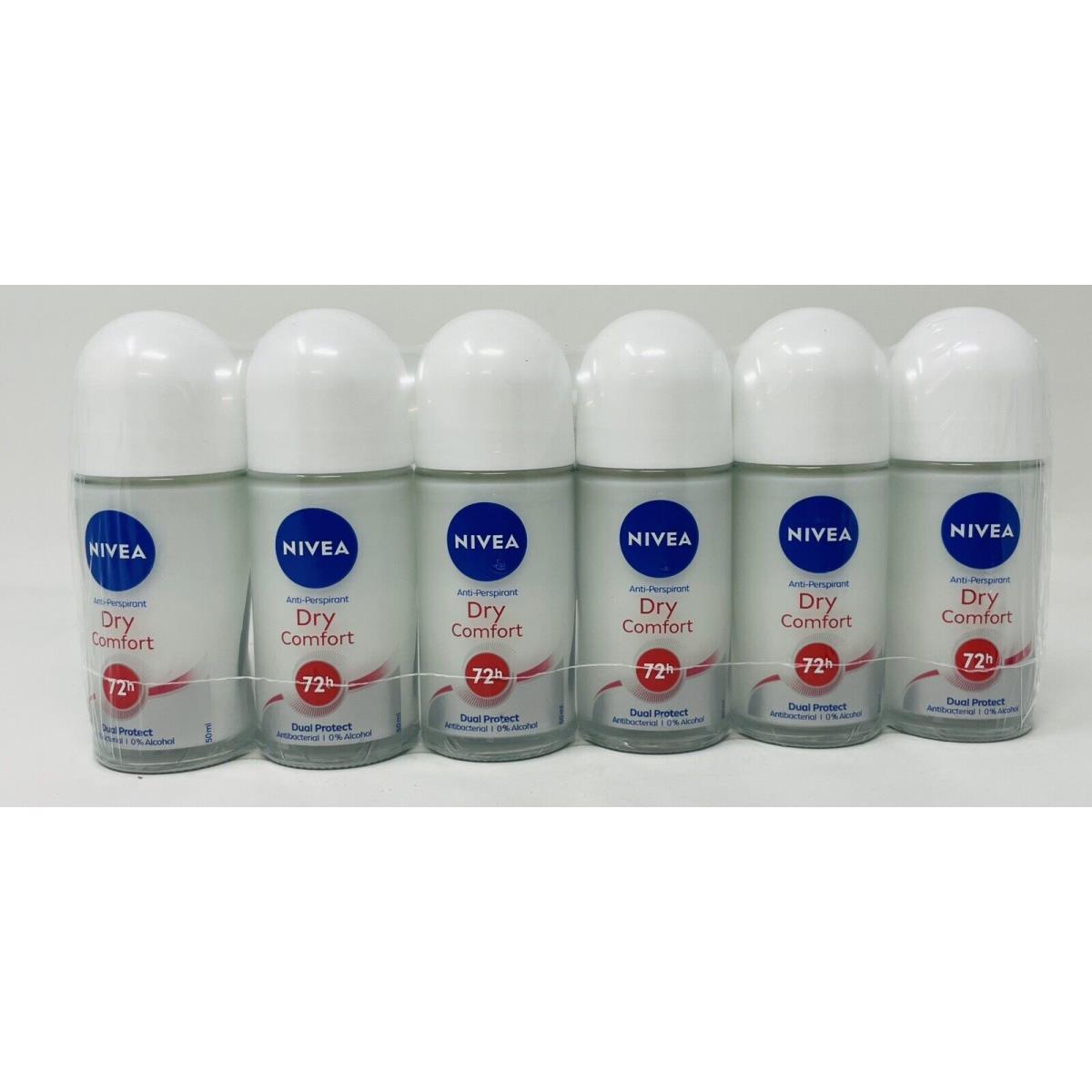 Nivea Dry Comfort Roll-on 72h 0% Alcohol 6 Bottles 50 ml