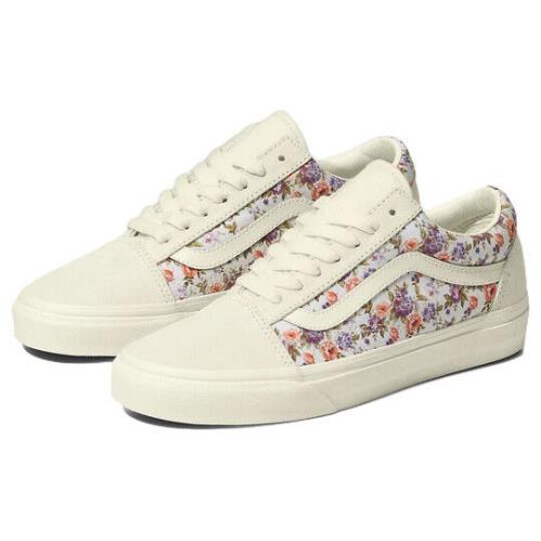 Vans Old Skool V007NTFS8 Sneakers Women`s US 9.5 White Floral Skateboard Shoes