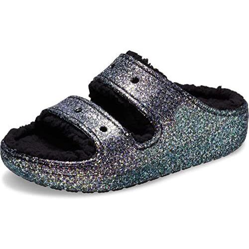 Crocs Classic Cozzzy 208124-0C4 Slide Sandals Men`s Glitter Black Comfort POW62