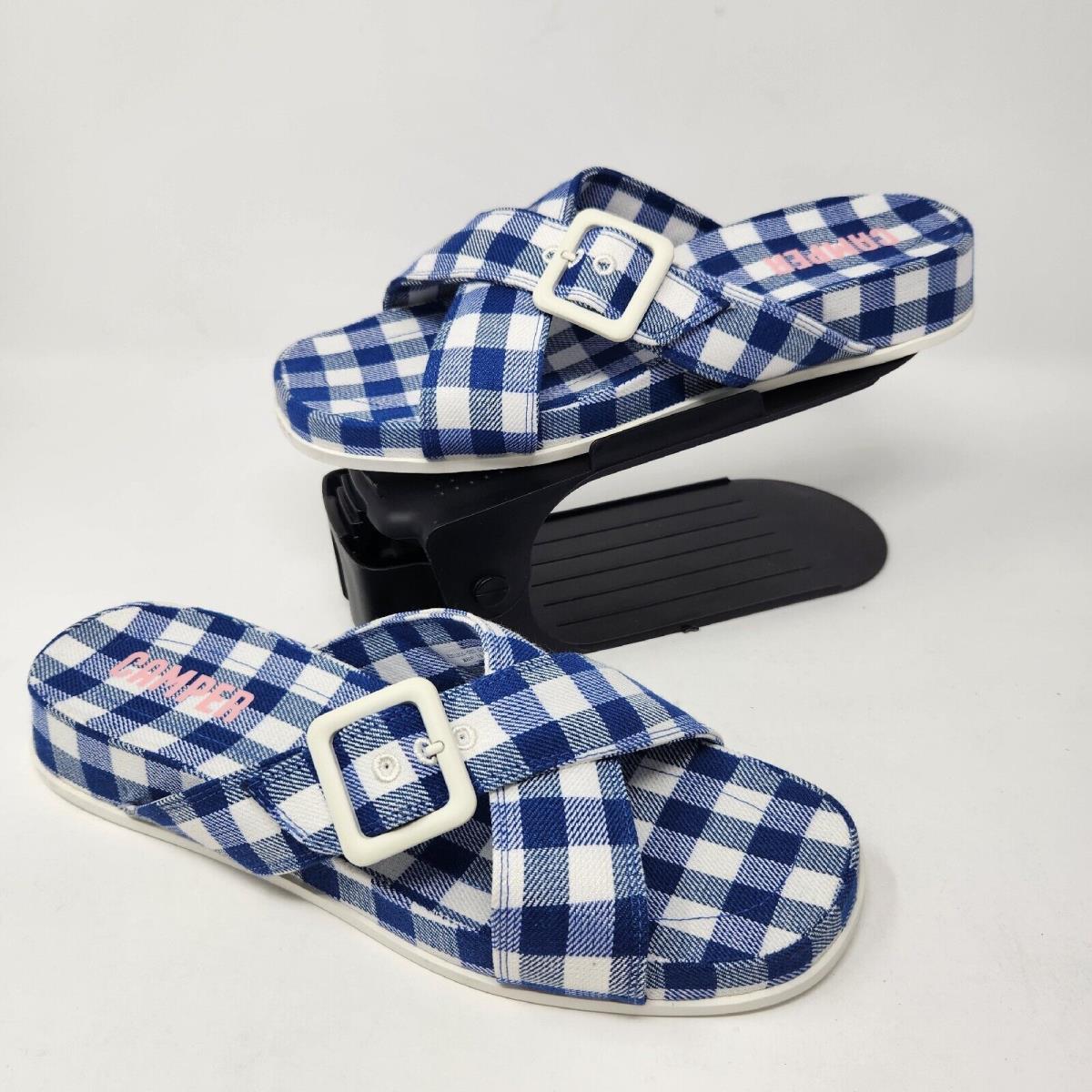 Camper Womens Blue Plaid Cross-strap Slide Atonik Slide Sandals EU 41 US 11