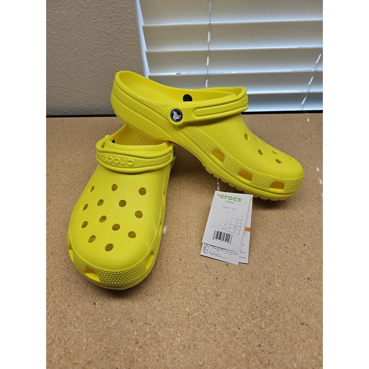 Crocs Classic Waterproof Lemon Yellow Clogs - Men`s Size 12 E8