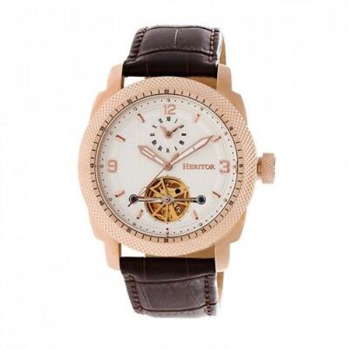 Heritor Automatic Helmsley Men`s Semi-skeleton Leather Rose Gold Watch HR5008