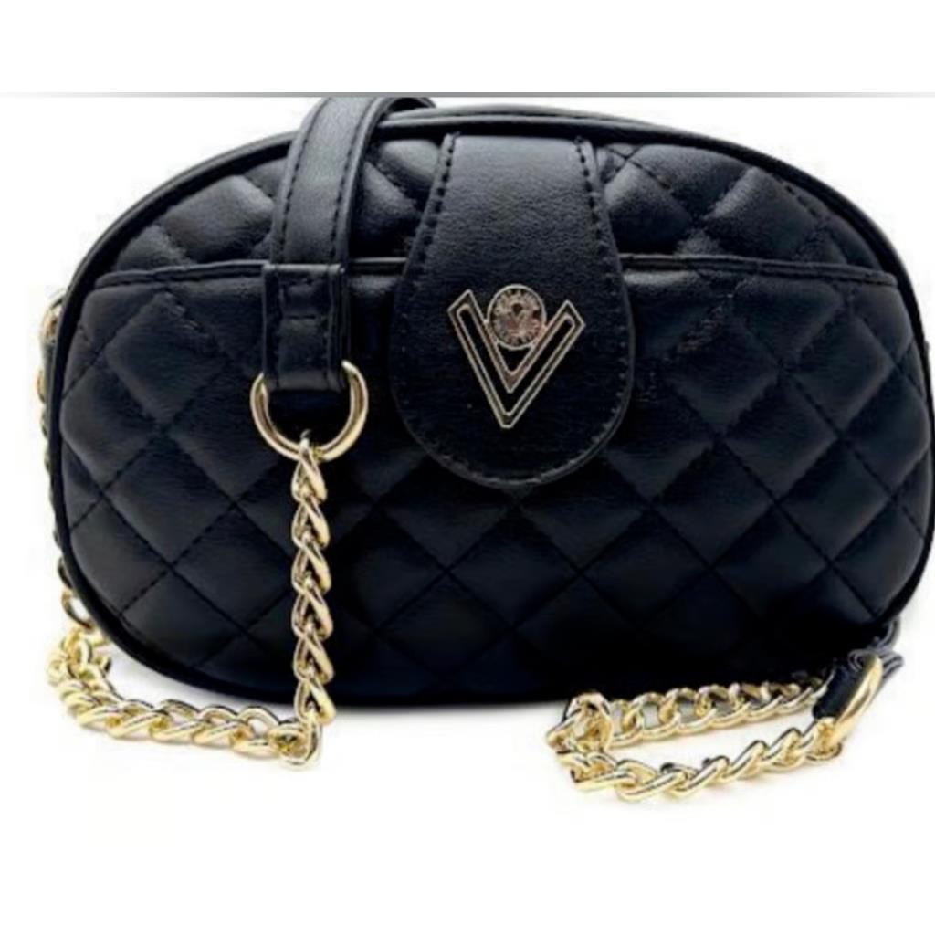 Valentino Orlandi Black Quilted Camera Bag Crossbody Purse