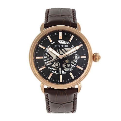 Heritor Mattias Automatic Brown Leather Men`s Watch with Date Indicator HR8406