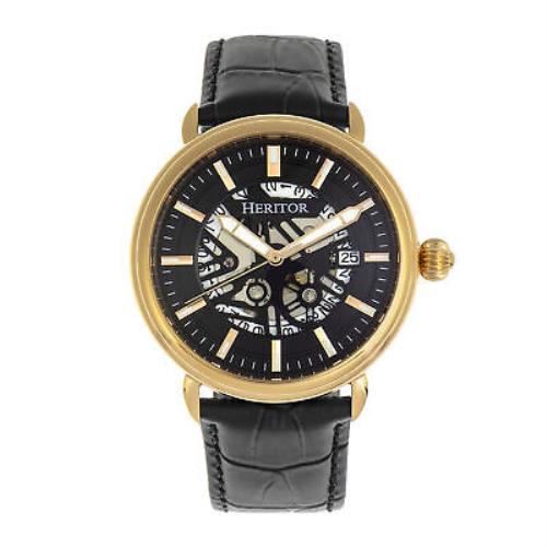 Heritor Mattias Automatic Black Leather Men`s Watch with Date Indicator HR8404