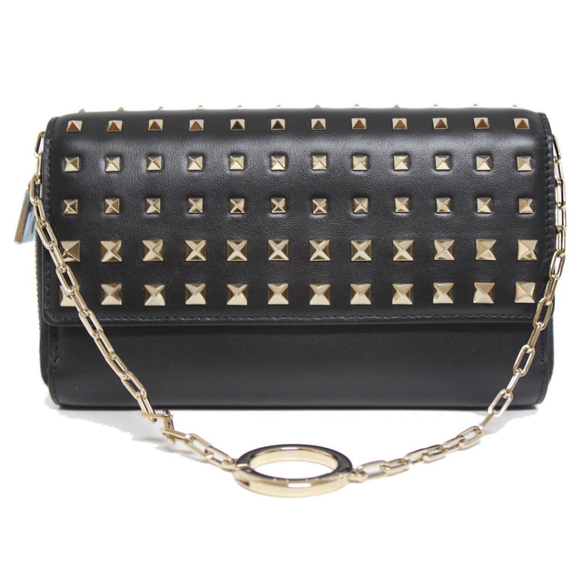 Valentino Rockstud Black Wallet on Chain Degrade Leather Clutch Bag