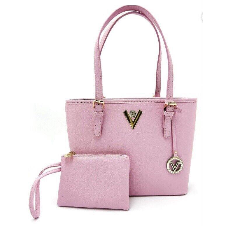 Italian Designed Orlando Valentino Satchel Purse W/ Matching Pouch. V-4004 Pink