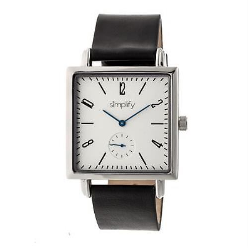Simplify 5000 Men`s Black Leather Square Silver Quartz Watch SIM5001