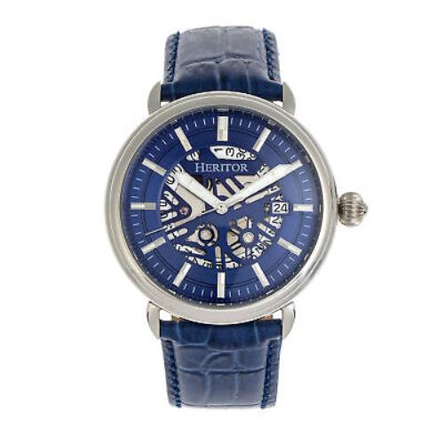 Heritor Mattias Automatic Blue Leather Men`s Watch with Date Indicator HR8403