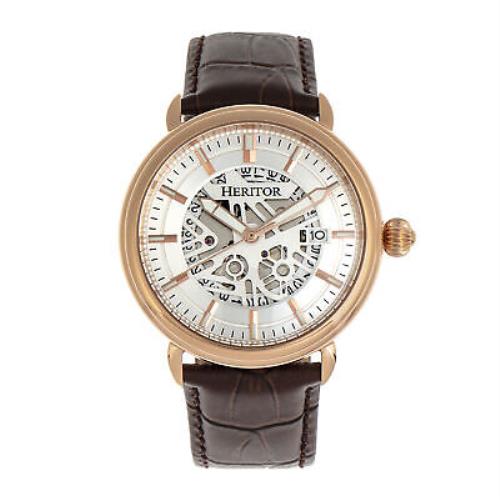 Heritor Mattias Automatic Brown Leather Men`s Watch with Date Indicator HR8405